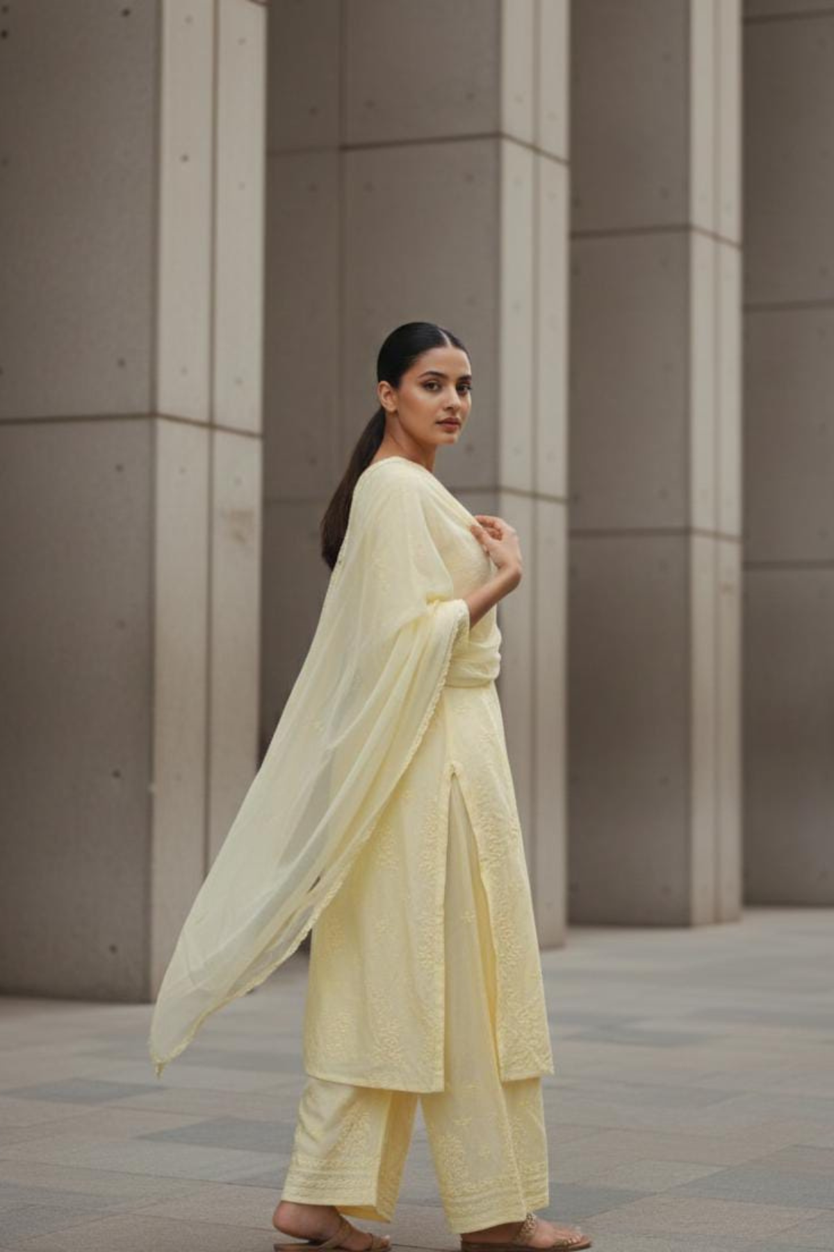 Pure Chanderi Muslin Handwork 3pc Set