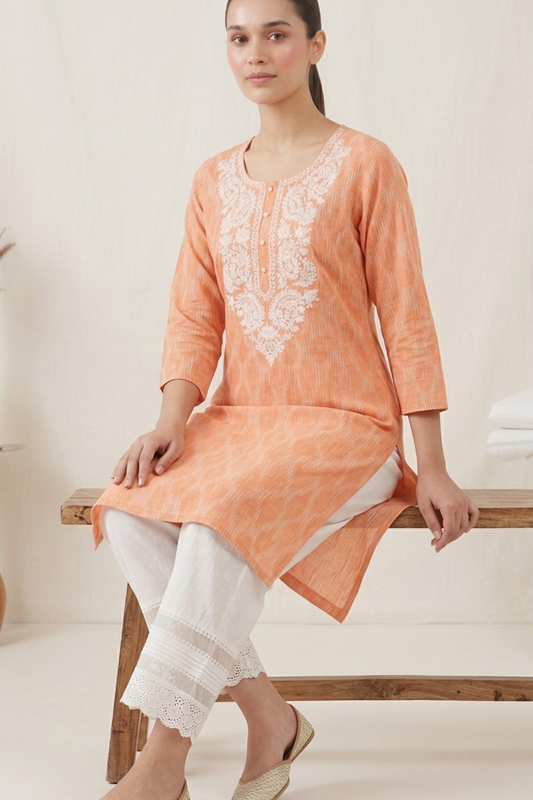Ikat Kurti With Embroidery
