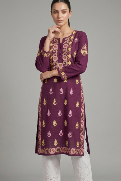 Rayon Multi Thread Kashmiri Work Kurti