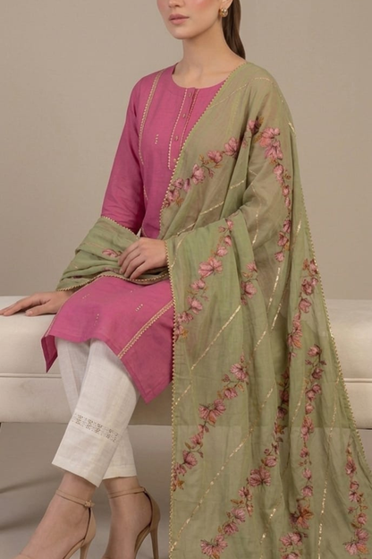 Magenta Cotton Pintex With 3Pcs Set