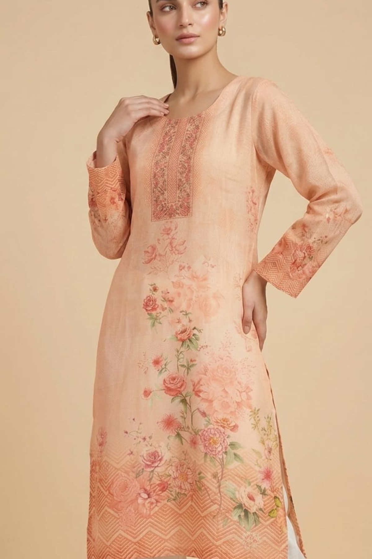 Pure Muslin Placement Print Kurti
