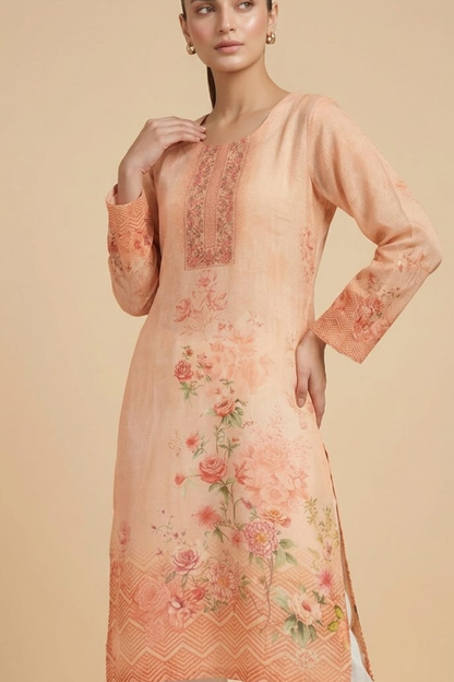 Pure Muslin Placement Print Kurti