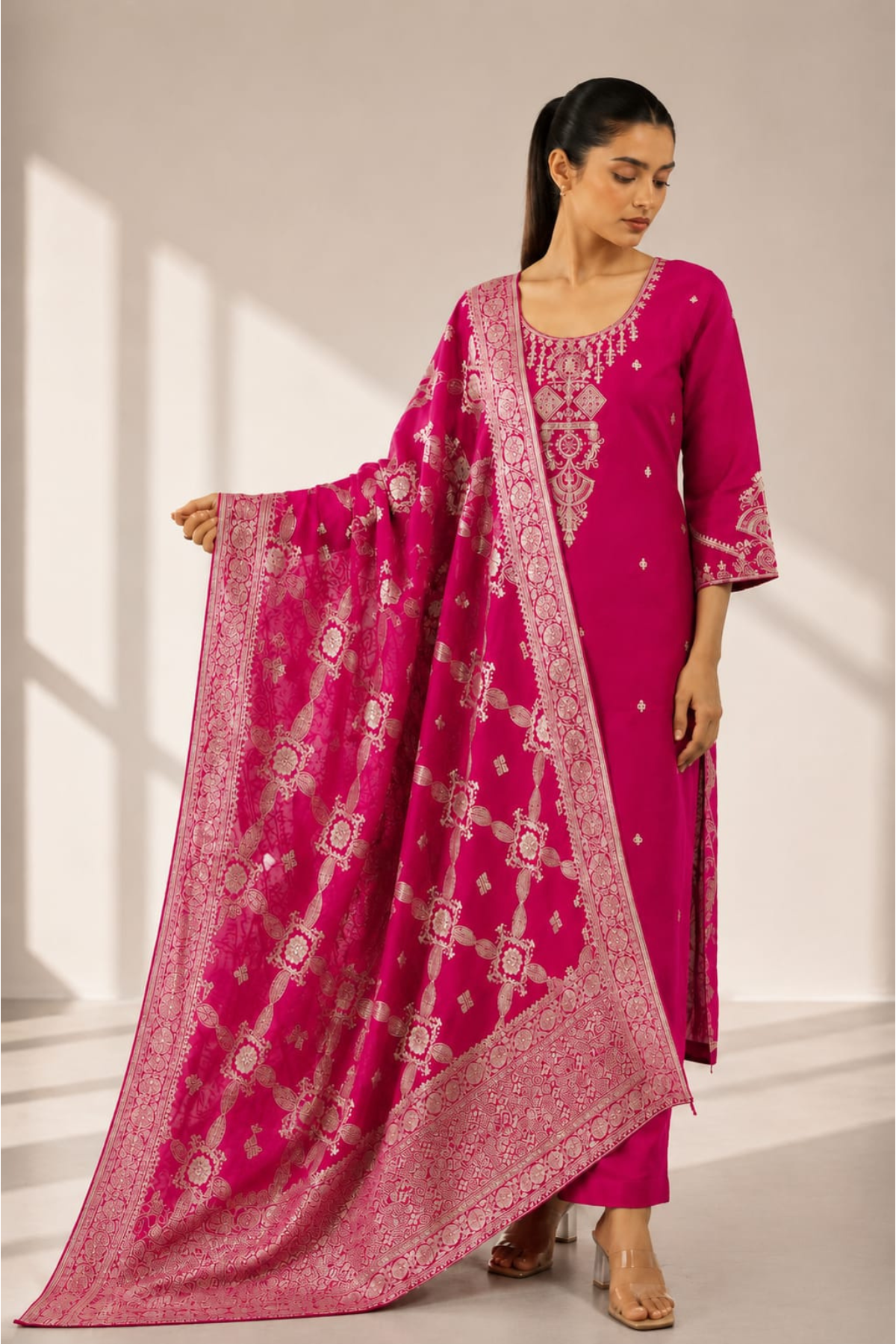 Roman Mal Cotton With Muslin Dupatta 3pc Set