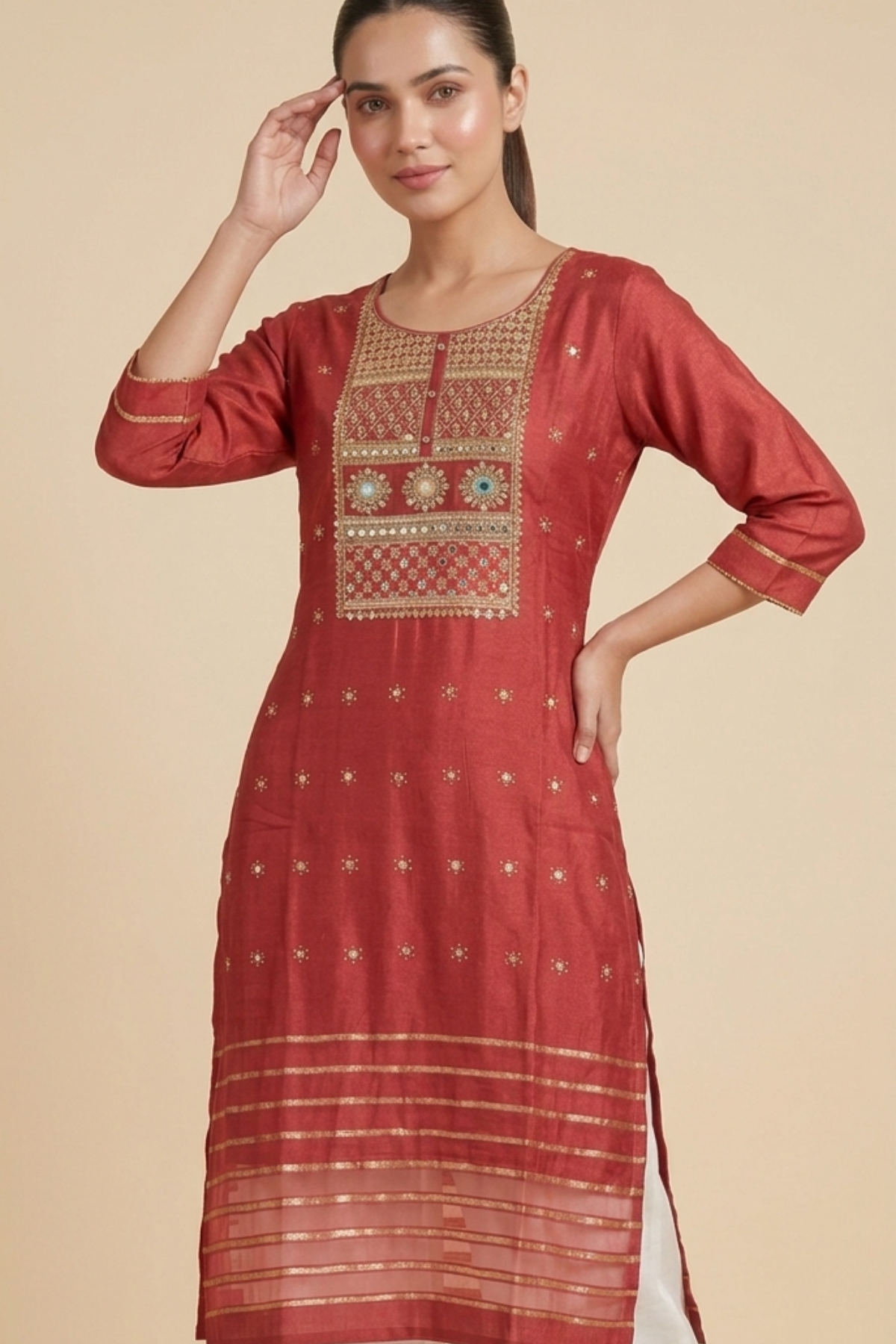 Zari Embroidery Chanderi Kurti