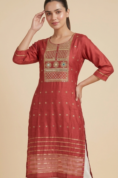 Zari Embroidery Chanderi Kurti