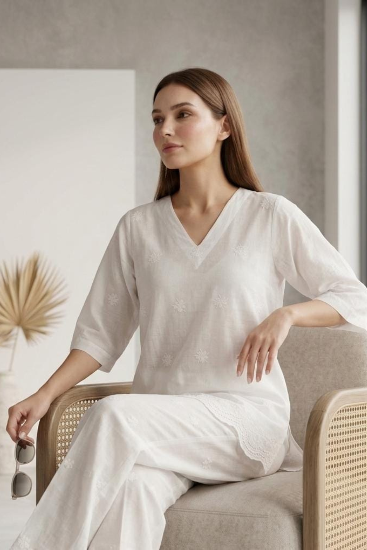 Hakoba V Neck Short Kurti