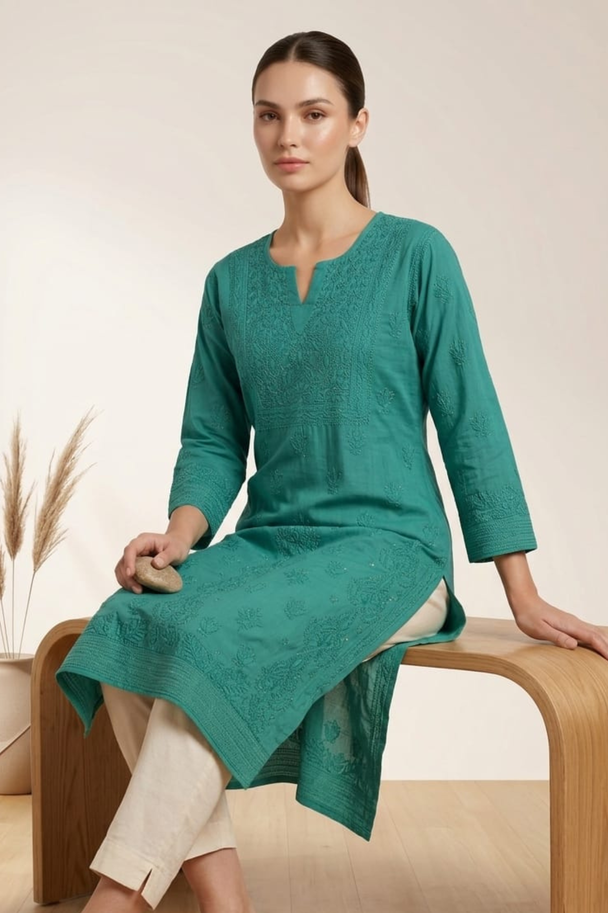 Premium Pure Chanderi Mukesh Handwork Kurti