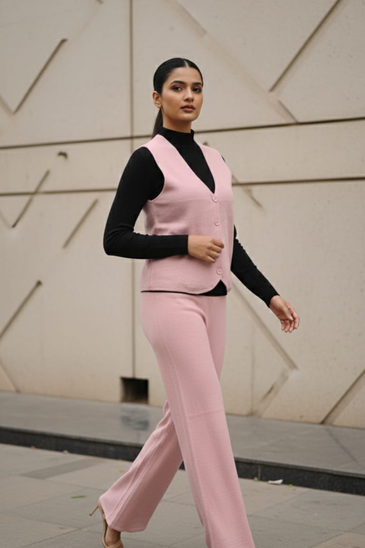 Stretch Knit Waistcoat Co-ord Set | Free Size | Size-Inclusive Fit