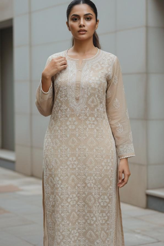 Premium Malmal Jaal Net Handwork Kurti