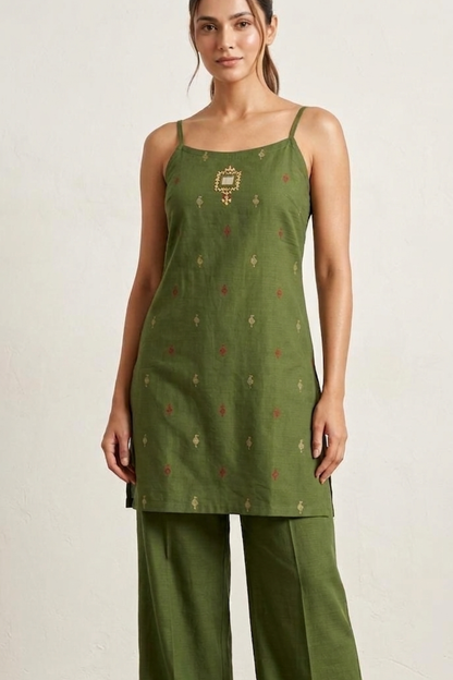 Handloom Buti Noodles Strap Plazo Set