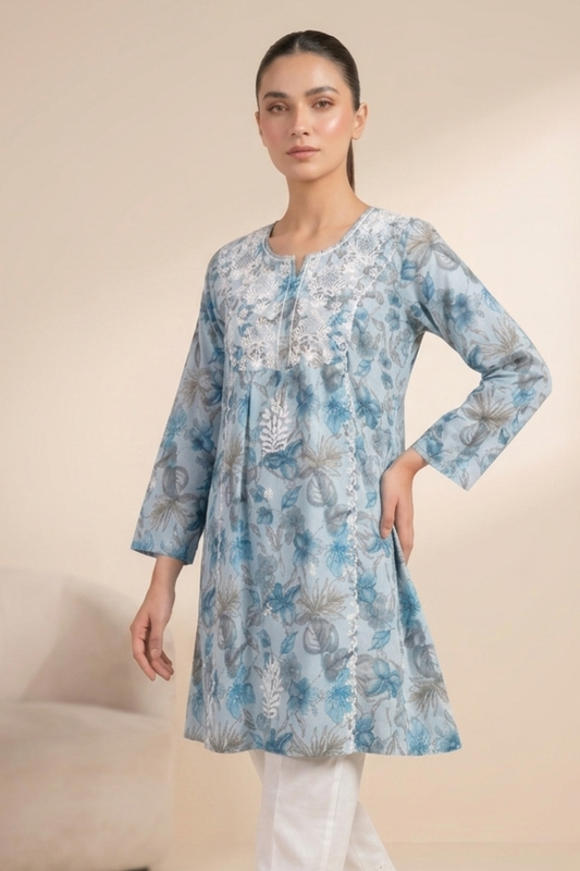 Premium Cotton Print Embroidery Frock