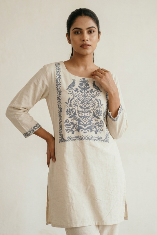 Flex Cotton Embroidery Short Kurti