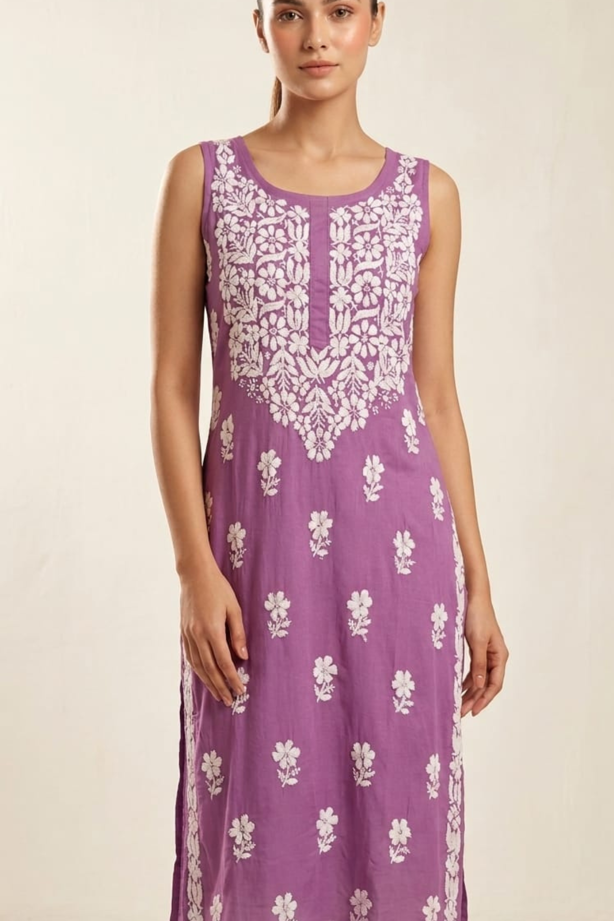 Premium Rayon Sleeveless Handwork Kurti