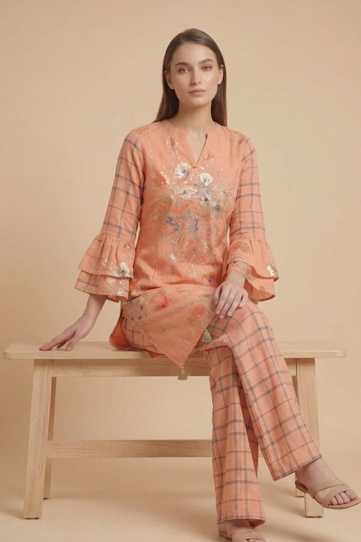 Rayon Foil Gold Printed Kurti Set