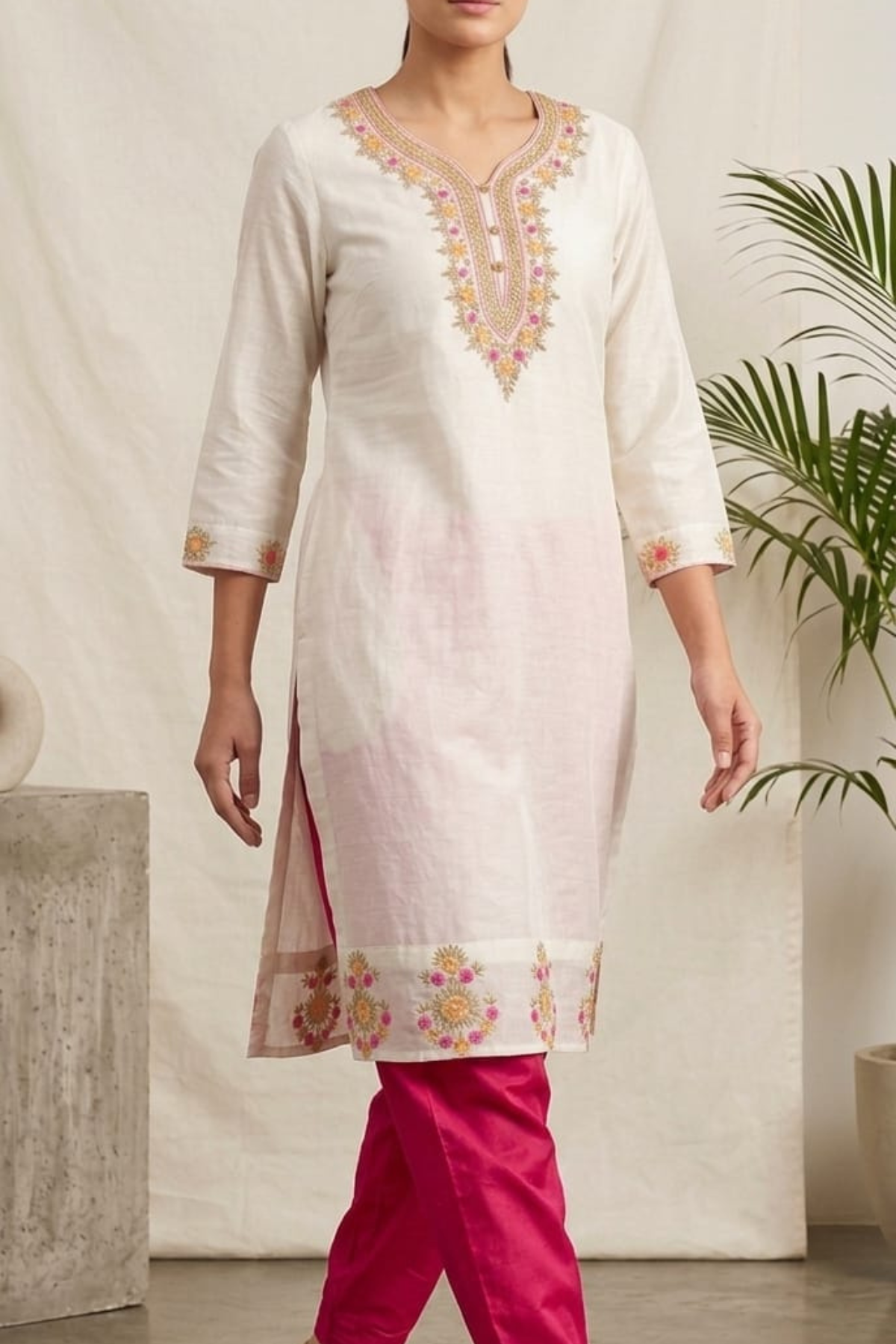 Embroidered Muslin Long Kurti