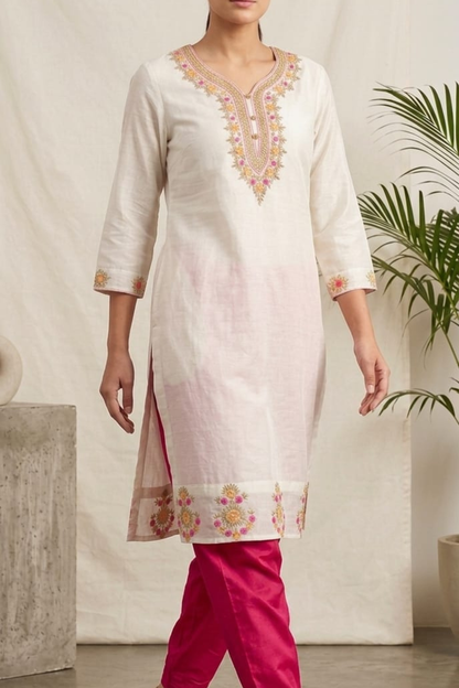 Embroidered Muslin Long Kurti