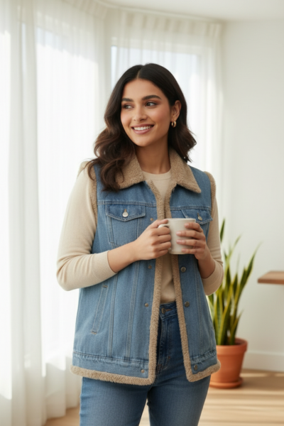 Denim Fur Vest