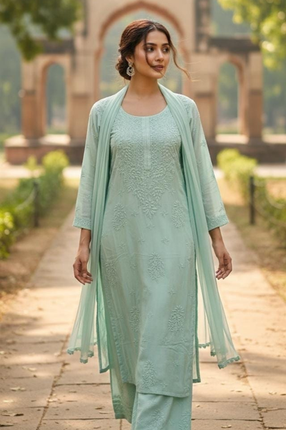 Pure Chanderi Muslin Handwork 3pc Set