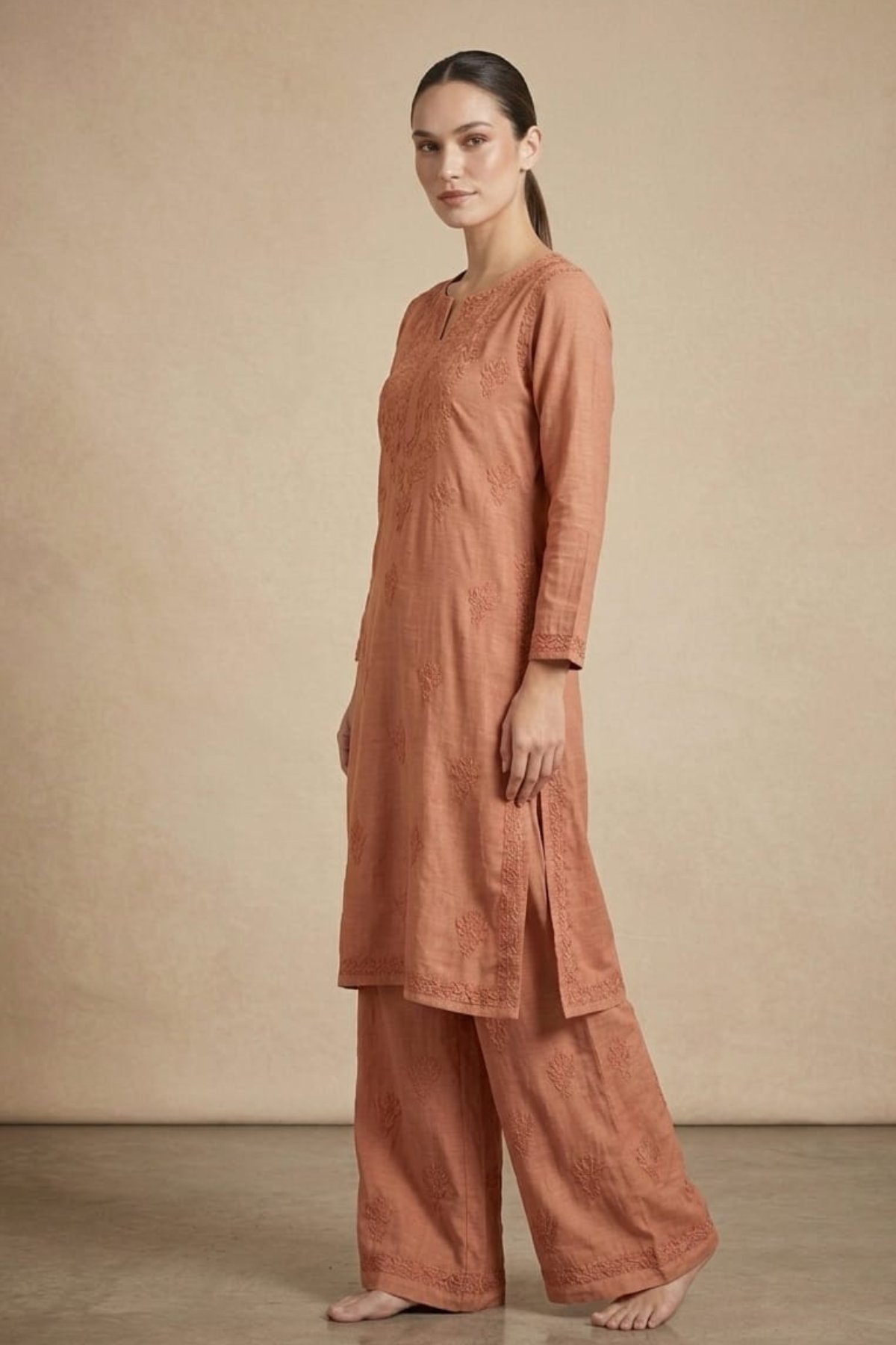 Pure Muslin Handwork Plazo Set