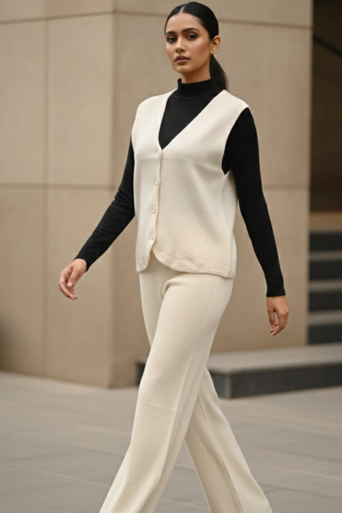 Stretch Knit Waistcoat Co-ord Set | Free Size | Size-Inclusive Fit