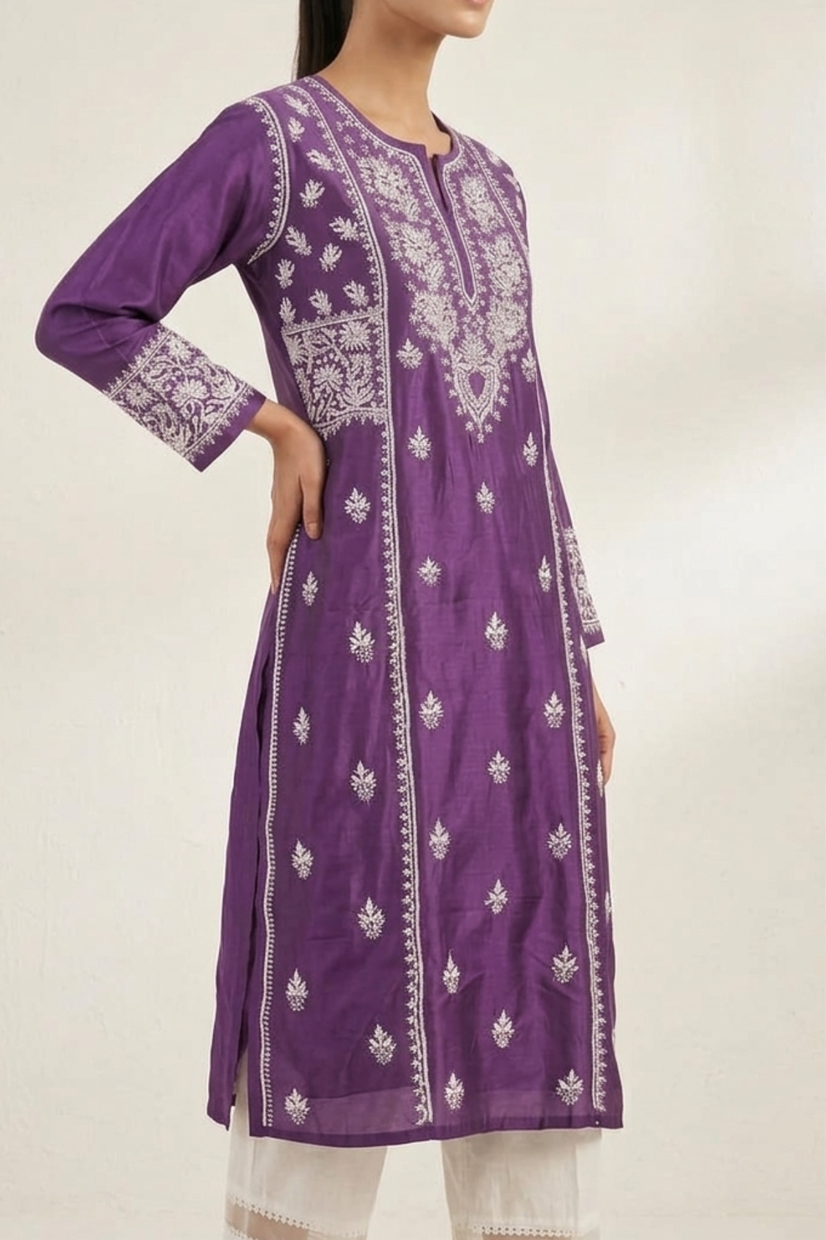 Heavy Viscose Chanderi Handwork Kurti