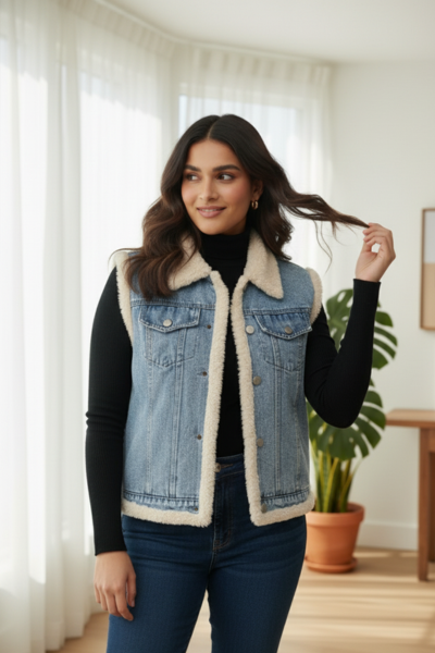 Denim Fur Vest