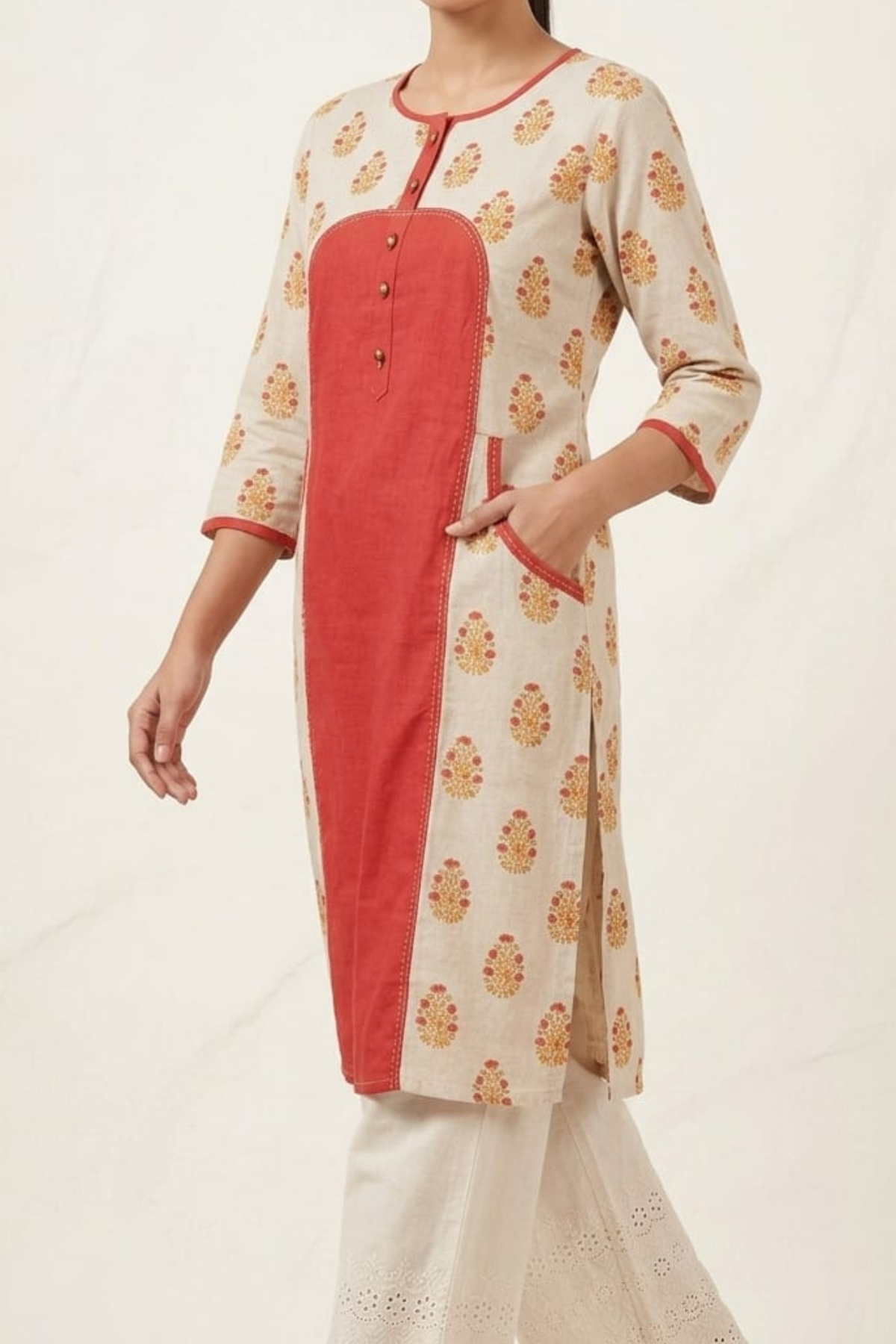 Rayon Slub Block Print Kurti