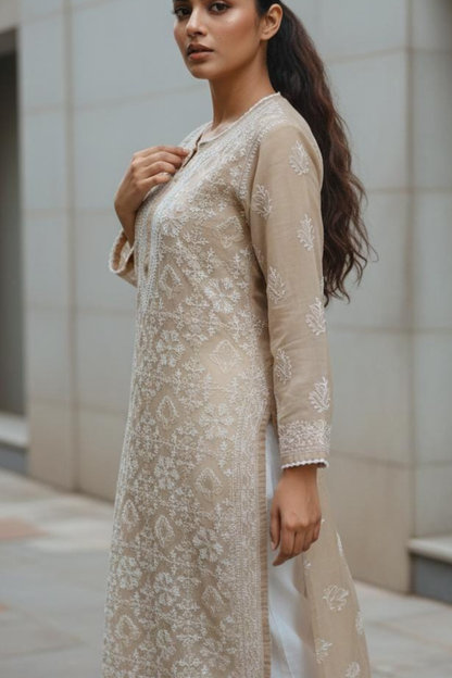 Premium Malmal Jaal Net Handwork Kurti