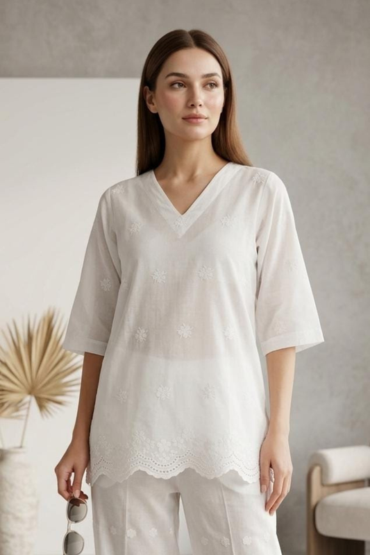 Hakoba V Neck Short Kurti