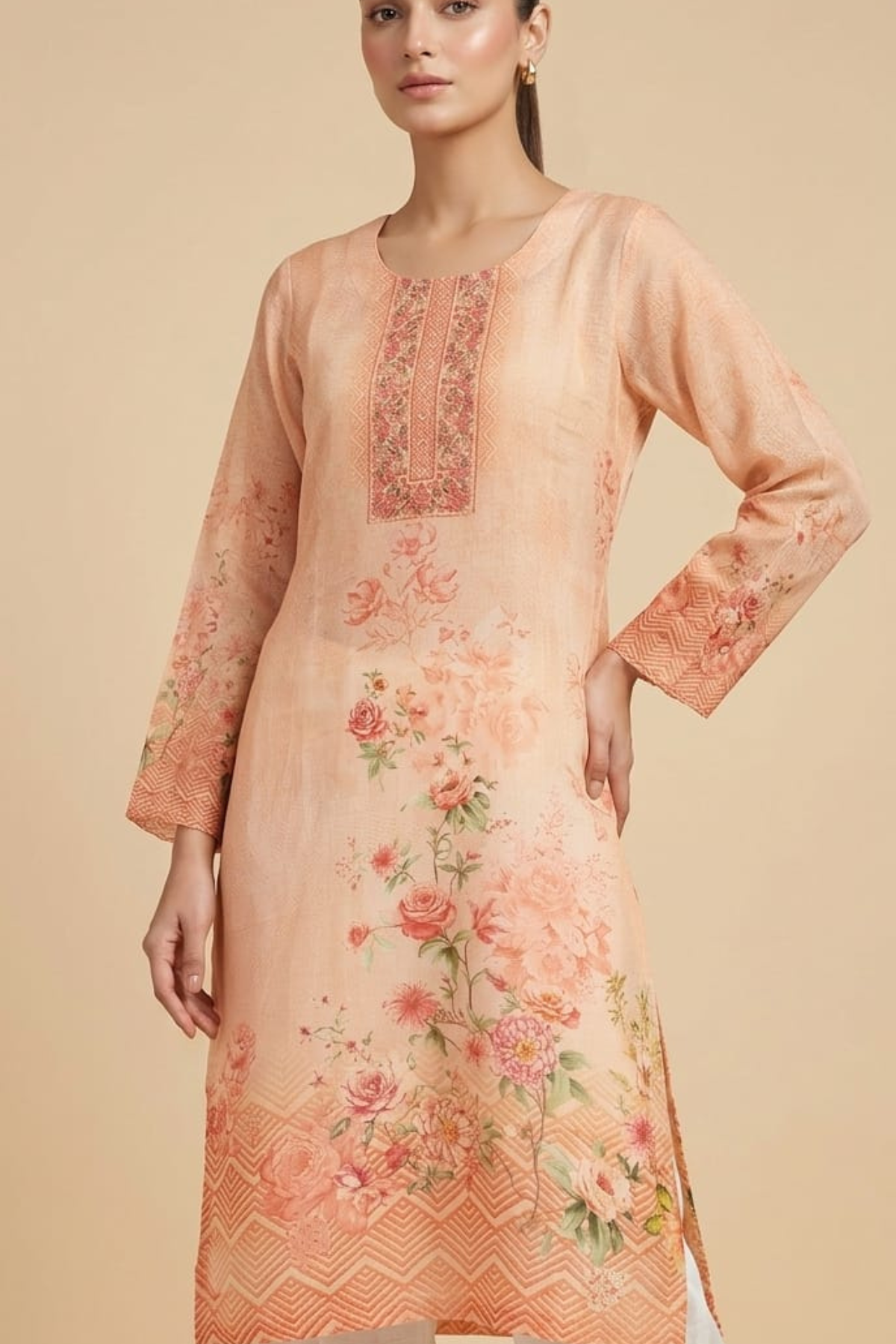 Pure Muslin Placement Print Kurti