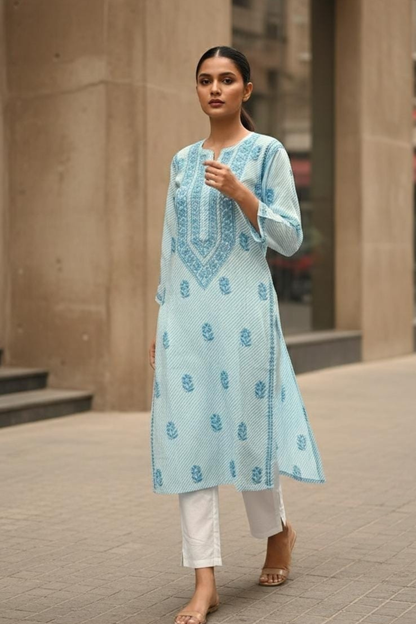 Lehariya Chikan Kurti