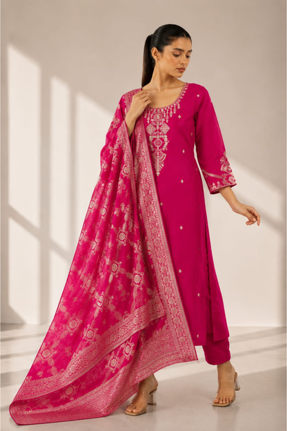 Roman Mal Cotton With Muslin Dupatta 3pc Set
