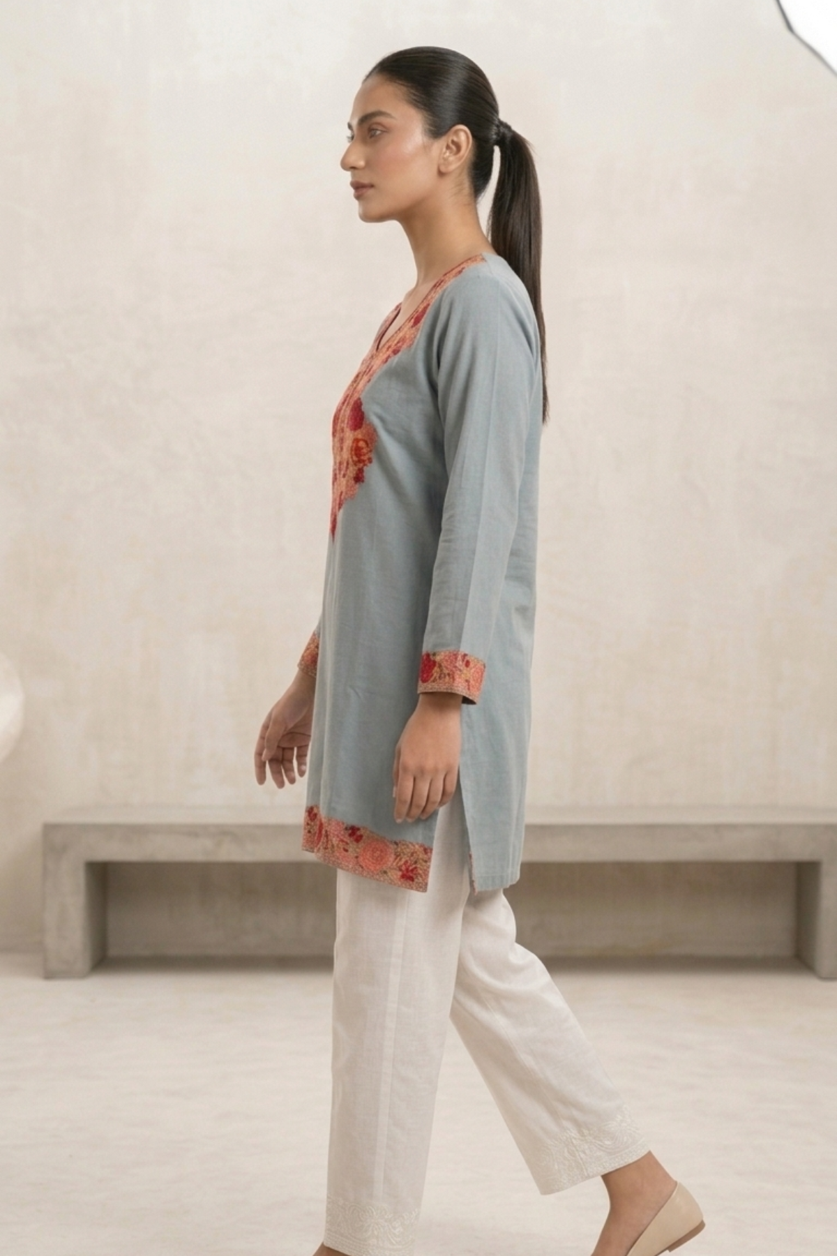 Kashmiri Embroidery Short Kurti With Pocket
