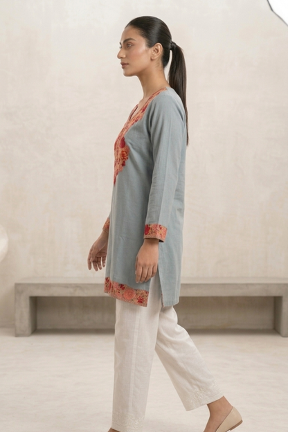 Kashmiri Embroidery Short Kurti With Pocket