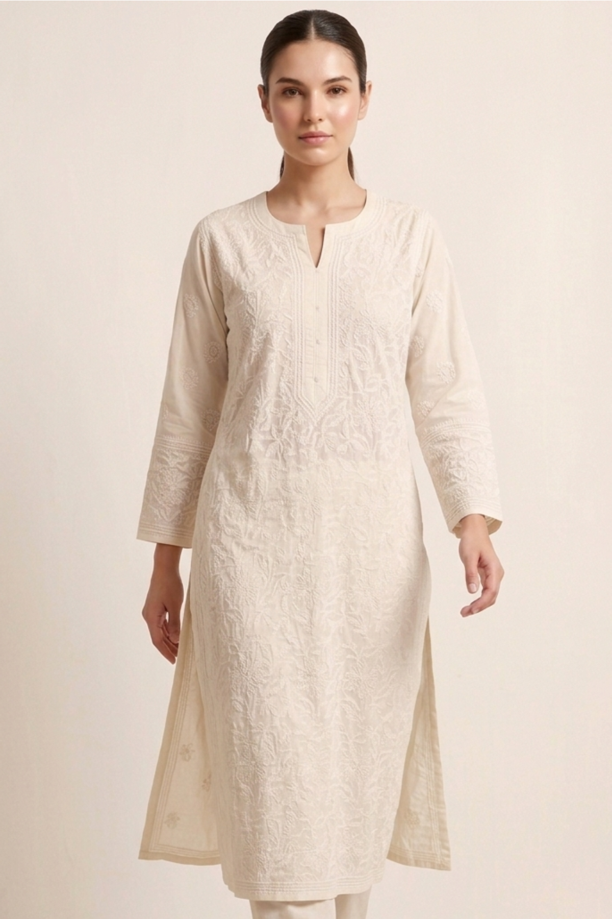 Premium Cotton Ivory handwork Kurti