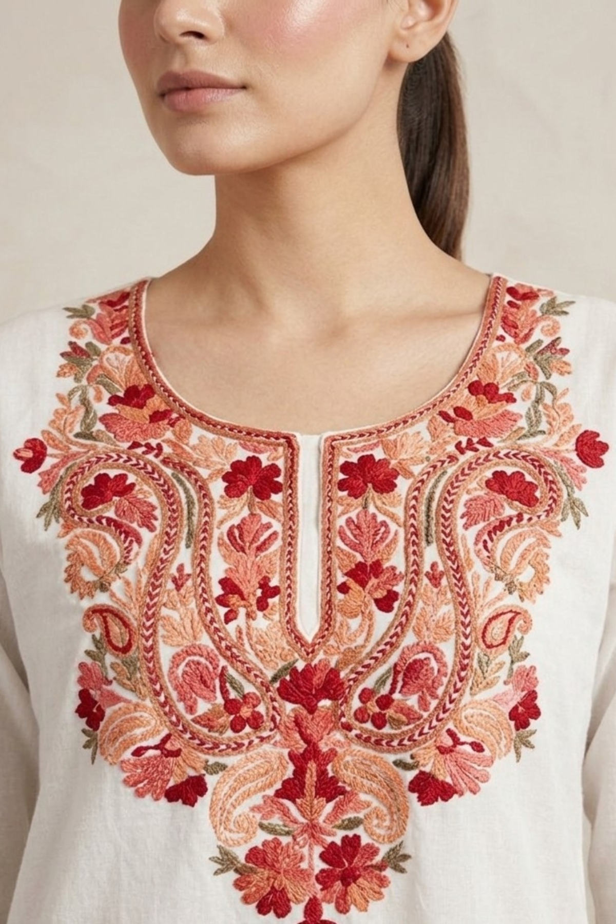 Kashmiri Embroidery Short Kurti With Pocket