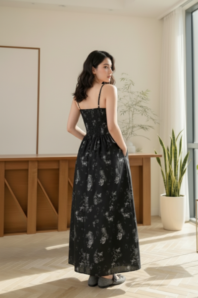 Butterfly Denim Maxi Dress with Cover Up