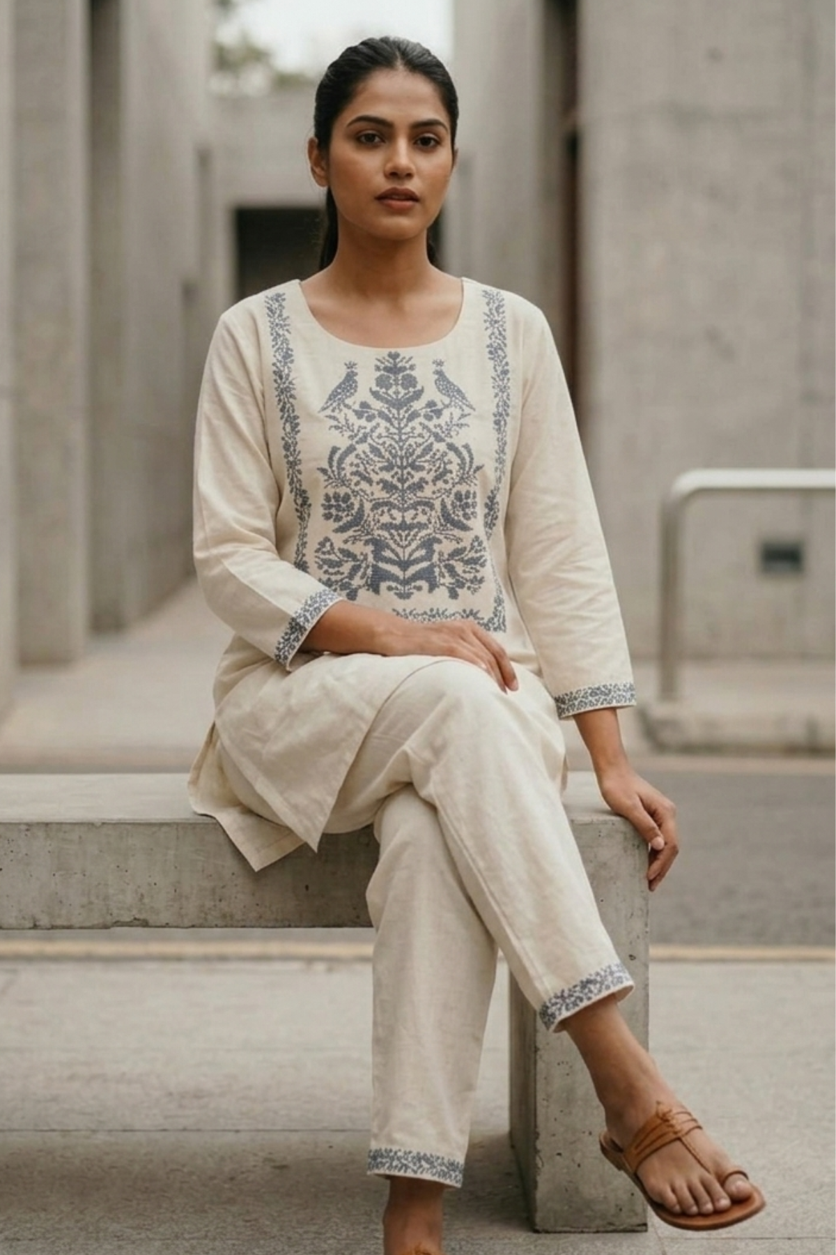 Flex Cotton Embroidery Short Kurti