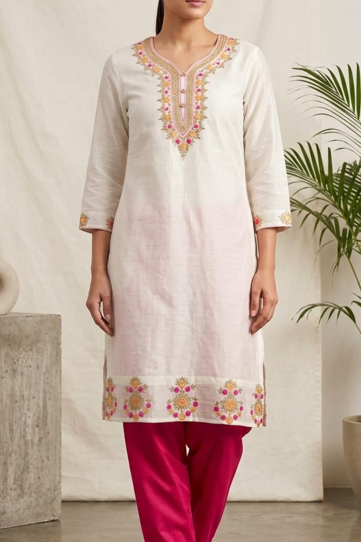 Embroidered Muslin Long Kurti