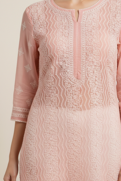 Premium Georgette Zig Zag Jaal Handwork Kurti