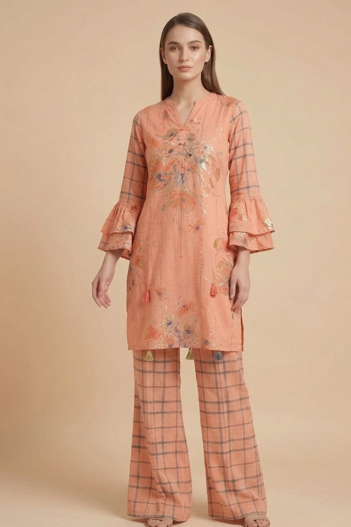 Rayon Foil Gold Printed Kurti Set