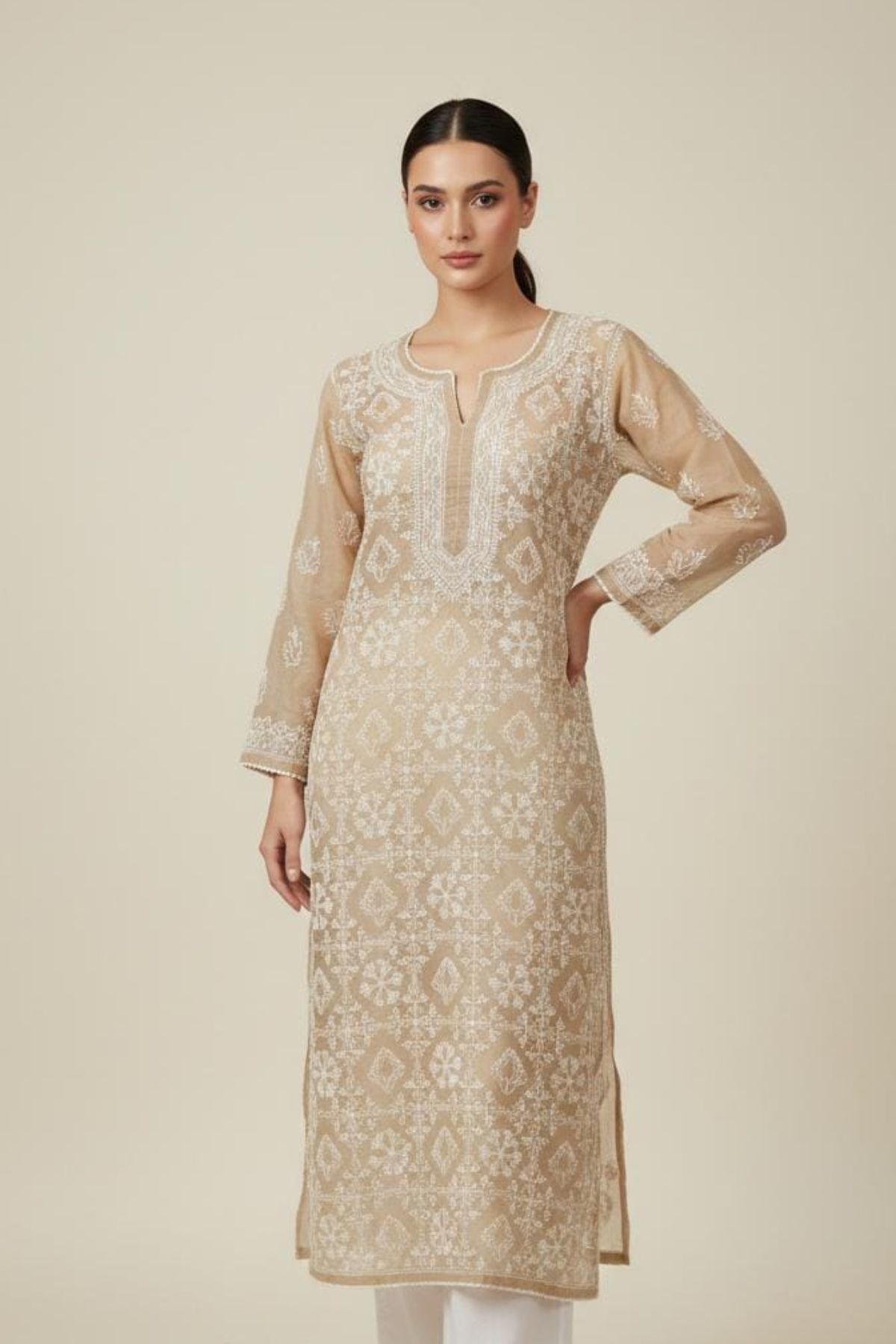 Premium Malmal Jaal Net Handwork Kurti