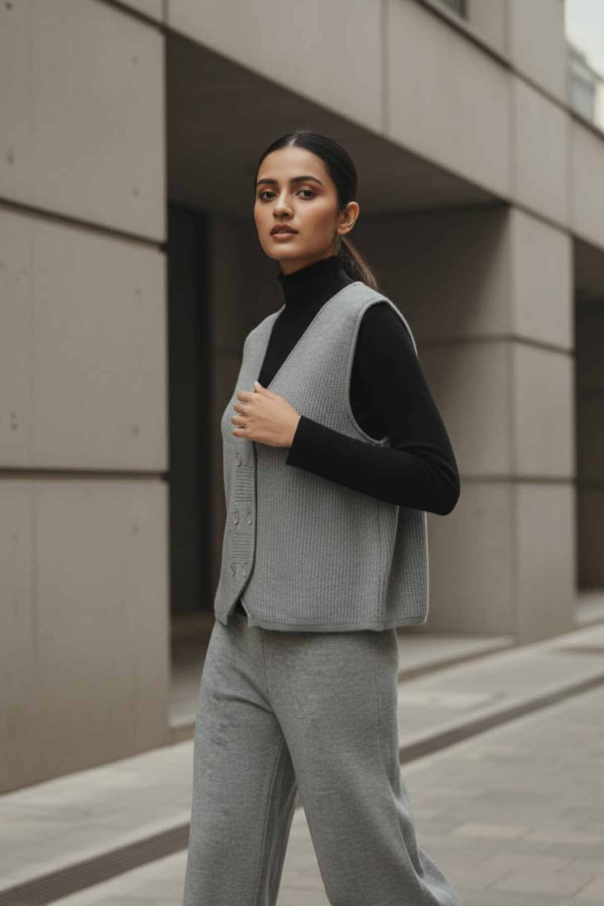 Stretch Knit Waistcoat Co-ord Set | Free Size | Size-Inclusive Fit