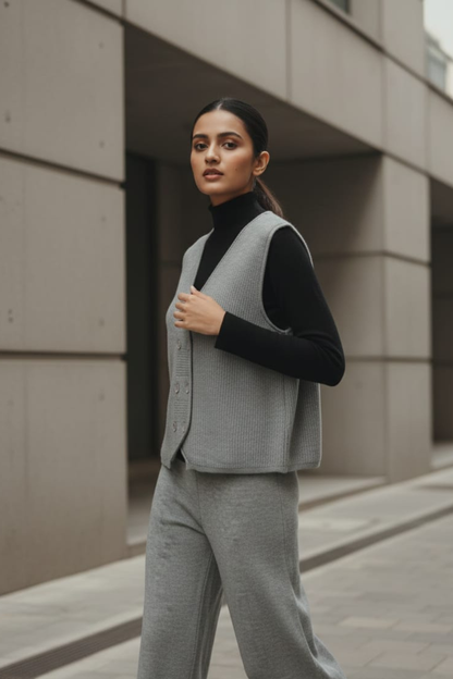 Stretch Knit Waistcoat Co-ord Set | Free Size | Size-Inclusive Fit