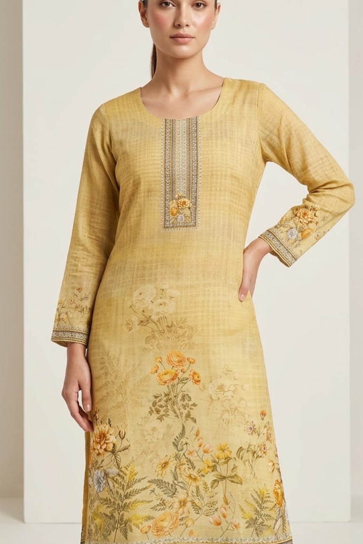Pure Muslin Placement Print Kurti