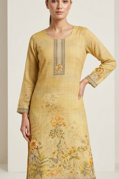 Pure Muslin Placement Print Kurti