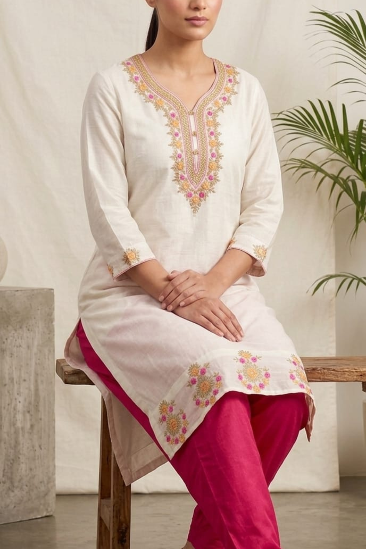 Embroidered Muslin Long Kurti