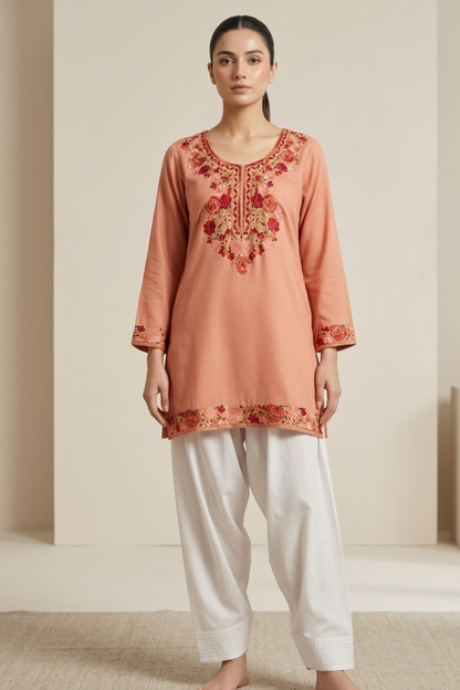 Kashmiri Embroidery Short Kurti With Pocket