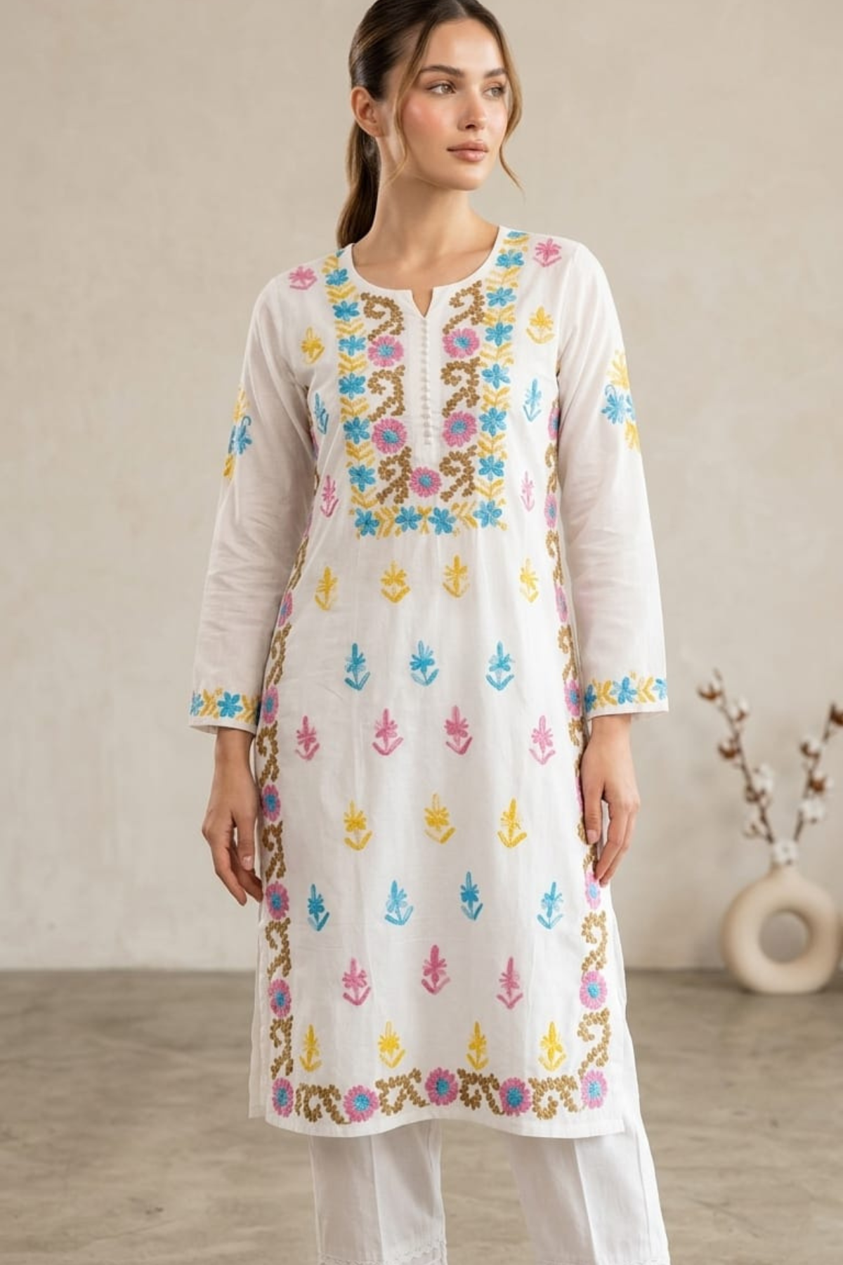 Rayon Multi Thread Kashmiri Work Kurti