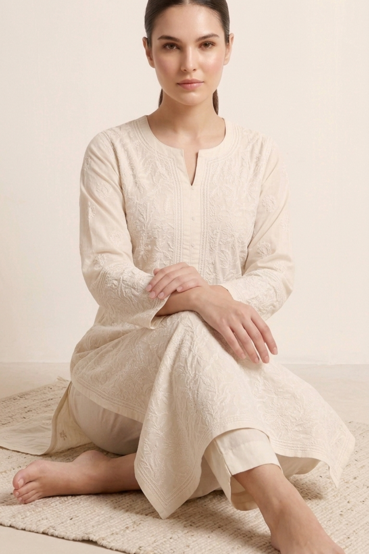 Premium Cotton Ivory handwork Kurti